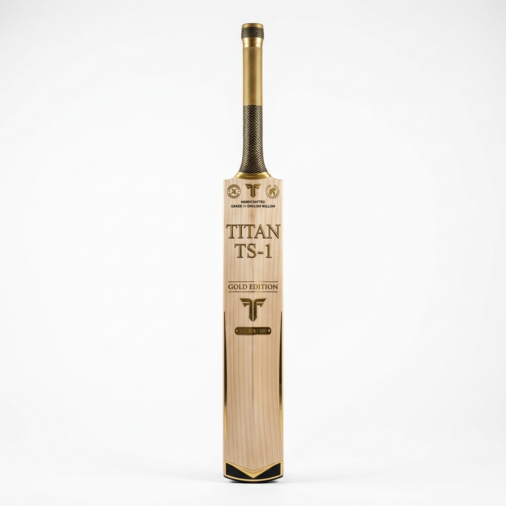 Titan TS-1 Gold Edition cricket bat — Grade 1+ English Willow, 1240g, individually numbered